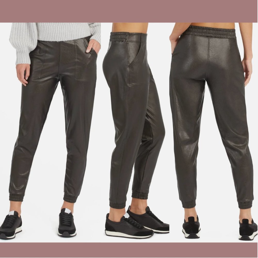NEW $148 Spanx [ Medium ] Faux‎ Leather Jogger Pants in Black